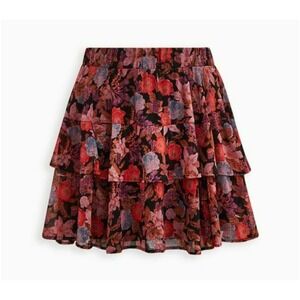 Torrid 6X NWT floral mini crinkle lurex tiered skirt